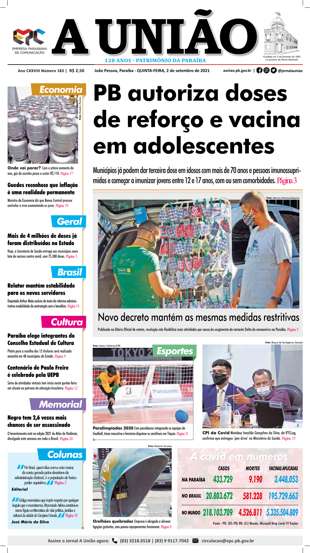 PB Autoriza Doses De Reforço E Vacina Em Adolescentes