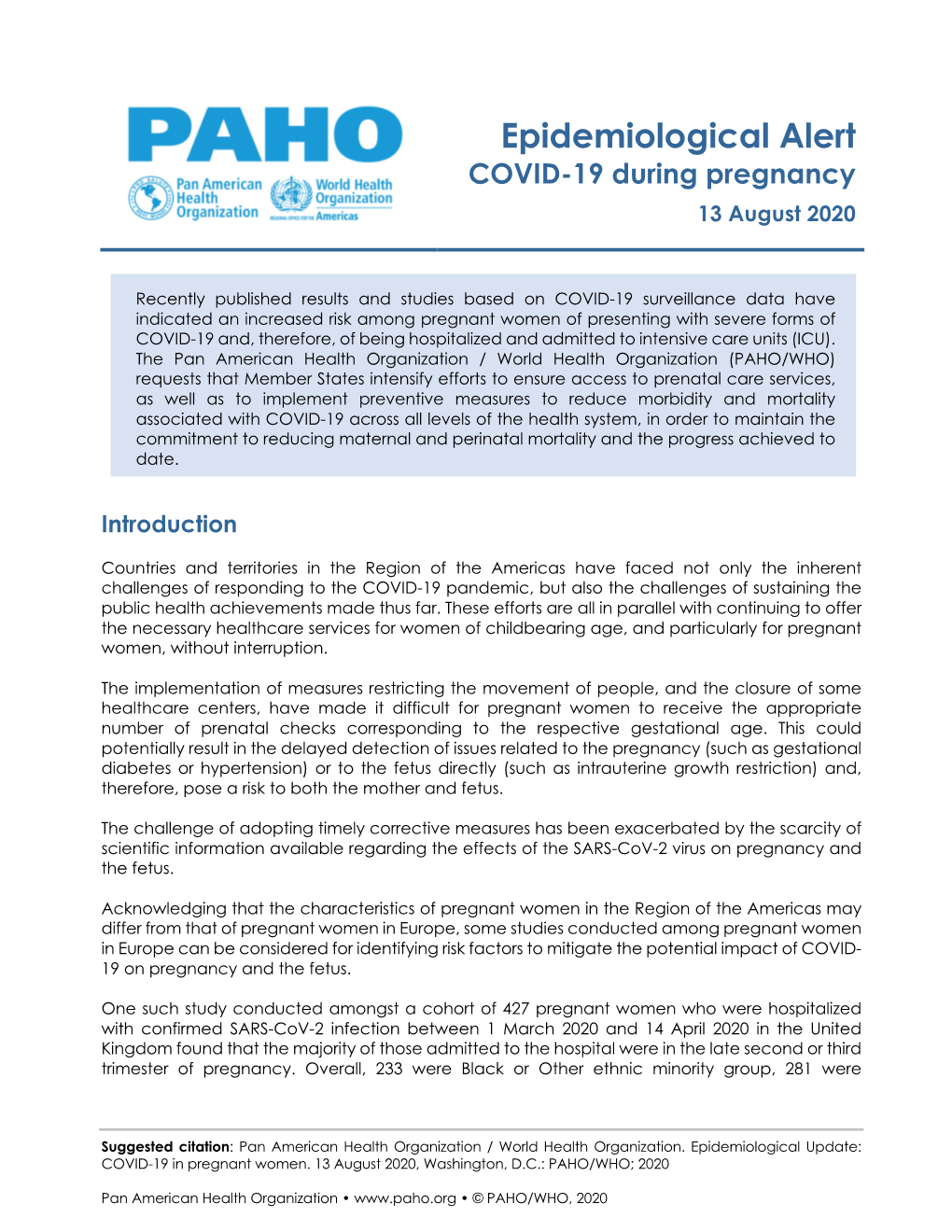 Uploaded on September 8, 2020 Epidemiological Alert: COVID-19