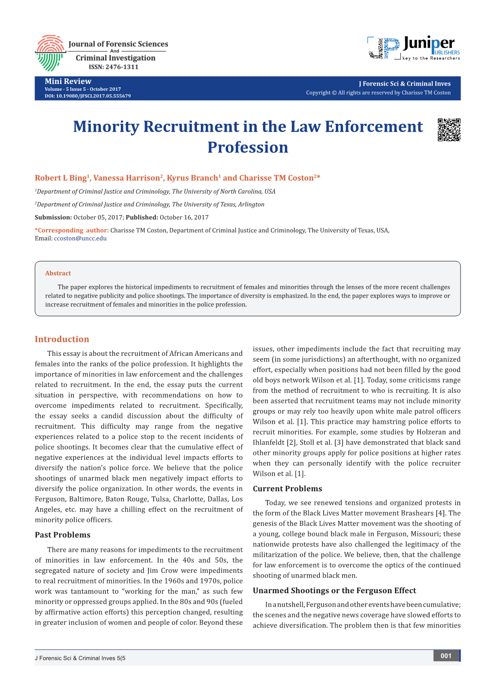 Minority Recruitment in the Law Enforcement Profession