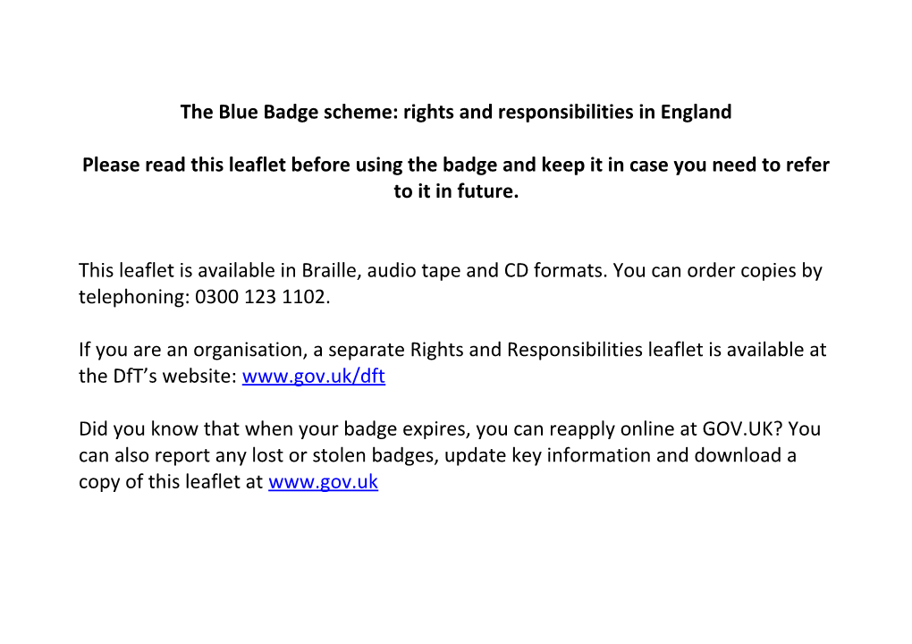 The Blue Badge Scheme: Rights and Responsibilities in England