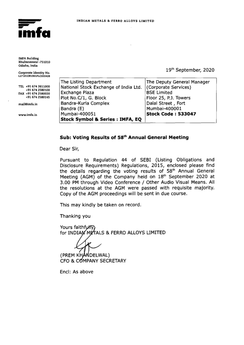 Voting Results of SS'h Annual General Meeting