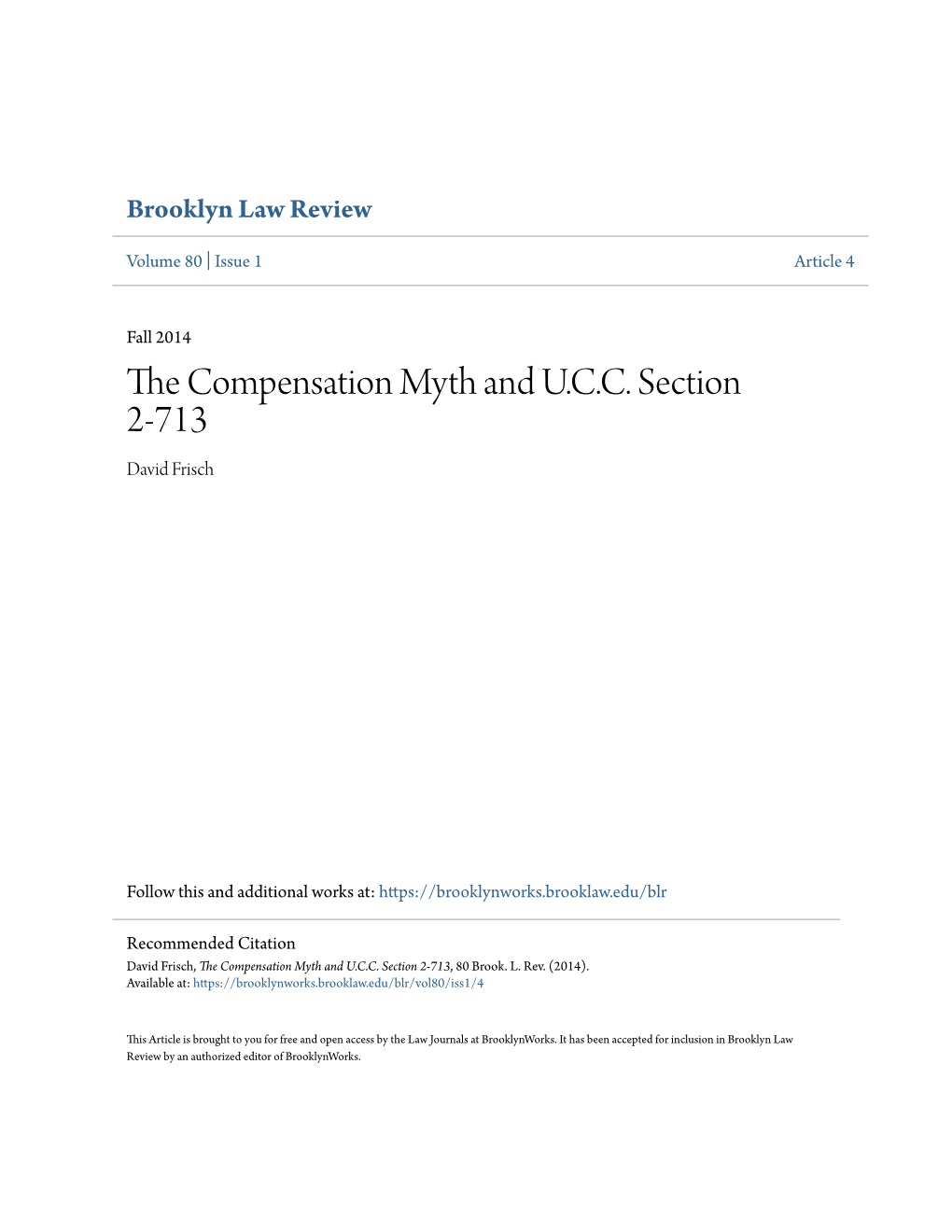 The Compensation Myth and U.C.C. Section 2-713, 80 Brook