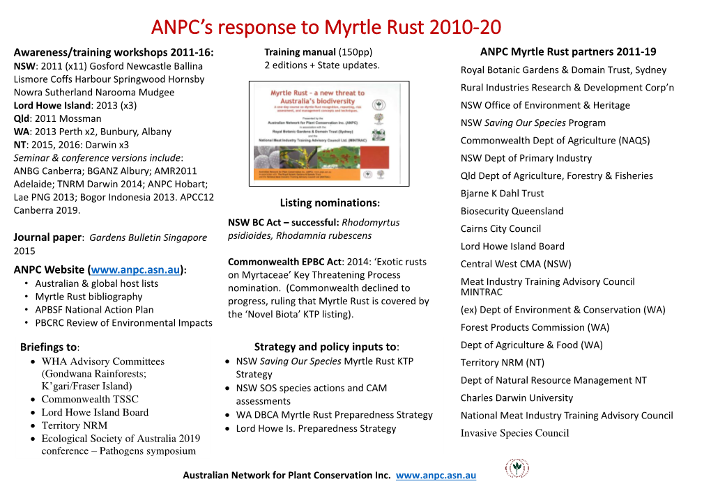 View Highlights of the ANPC's Response to Myrtle Rust, 2010-2020