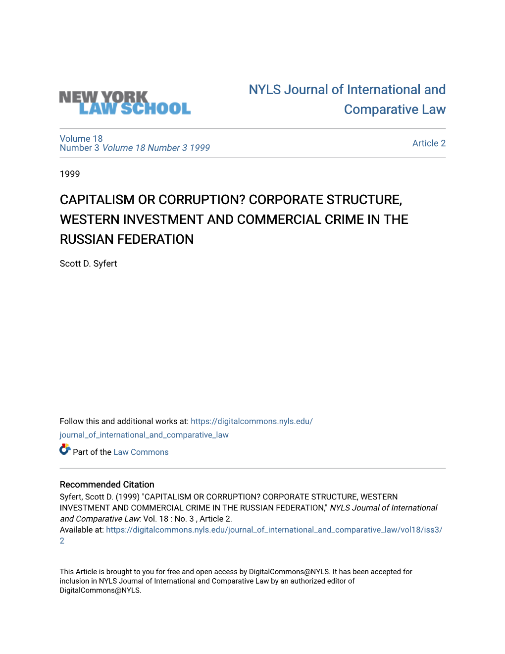 Capitalism Or Corruption? Corporate Structure, Western Investment and Commercial Crime in the Russian Federation