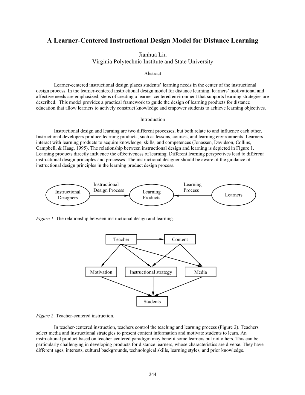 A Learner-Centered Instructional Design Model for Distance Learning