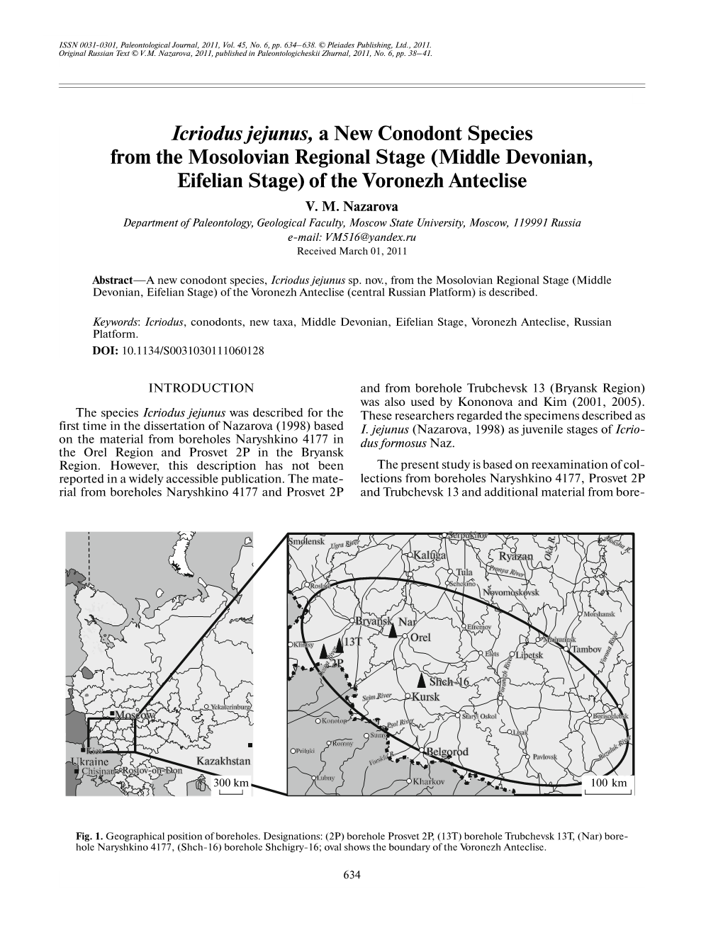 Icriodus Jejunus, a New Conodont Species from the Mosolovian Regional Stage (Middle Devonian, Eifelian Stage) of the Voronezh Anteclise V