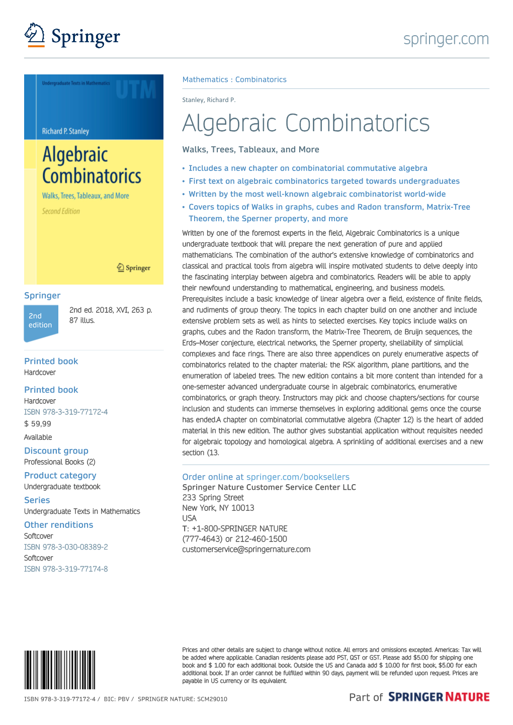 Algebraic Combinatorics Walks, Trees, Tableaux, and More