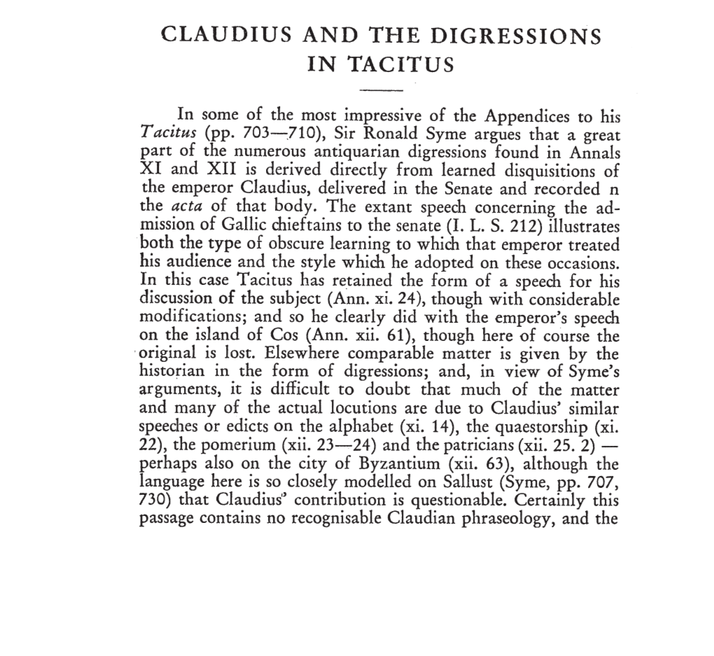 Claudius and the Digressions in Tacitus