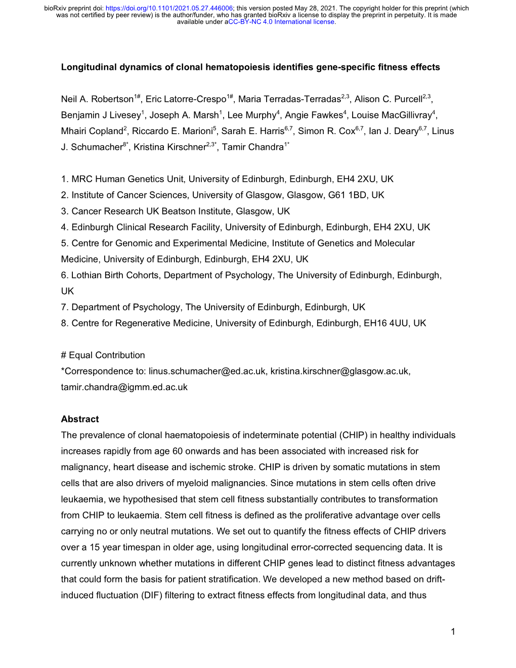 Longitudinal Dynamics of Clonal Hematopoiesis Identifies Gene-Specific Fitness Effects