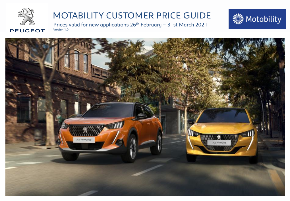 MOTABILITY CUSTOMER PRICE GUIDE Prices Valid for New Applications 26Th February – 31St March 2021 Version 1.0