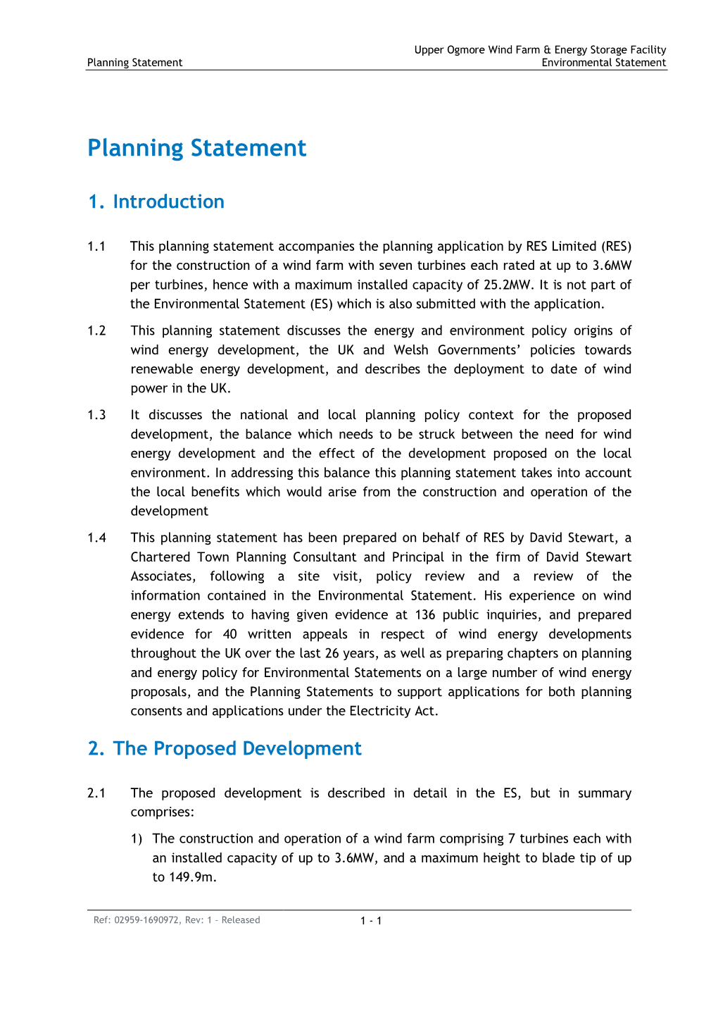 Planning Statement Environmental Statement