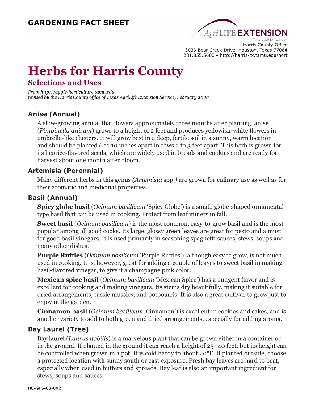 Herbs for Harris County