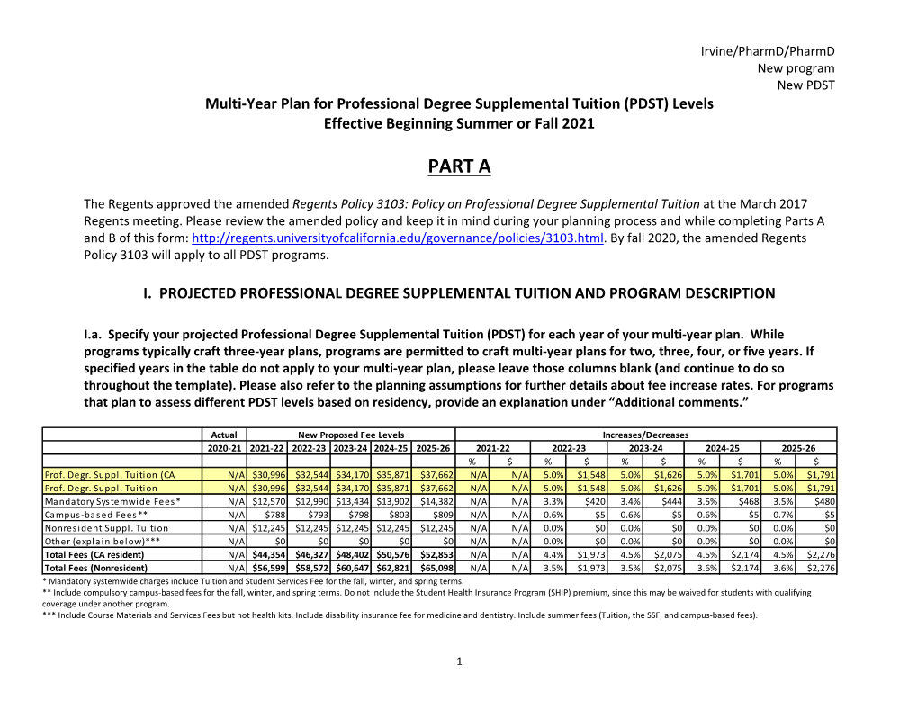 Multi-Year Plan for Professional Degree Fee Levels