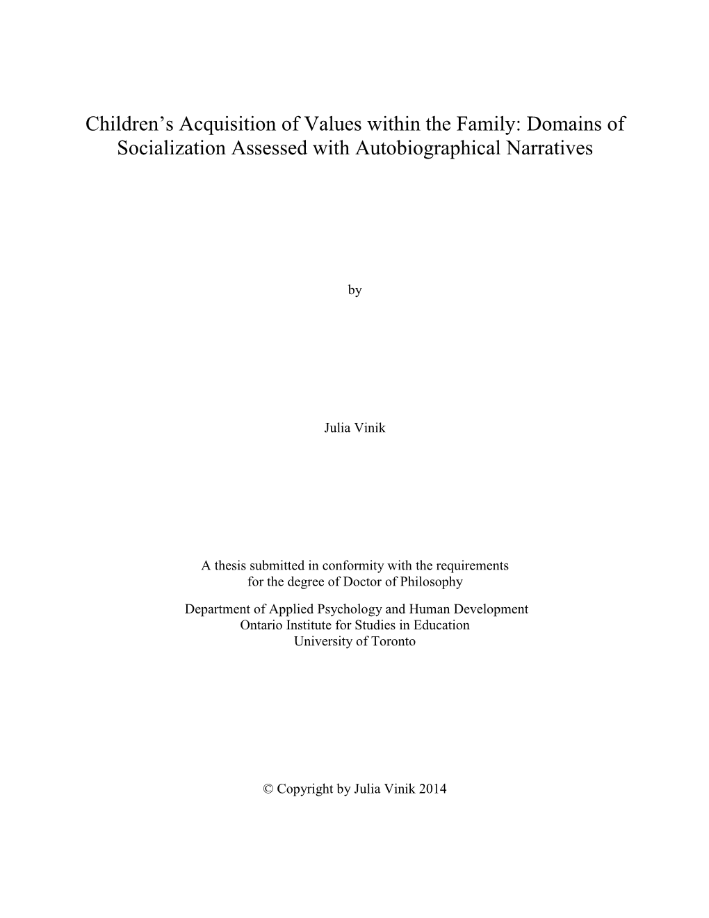 Children's Acquisition of Values Within the Family