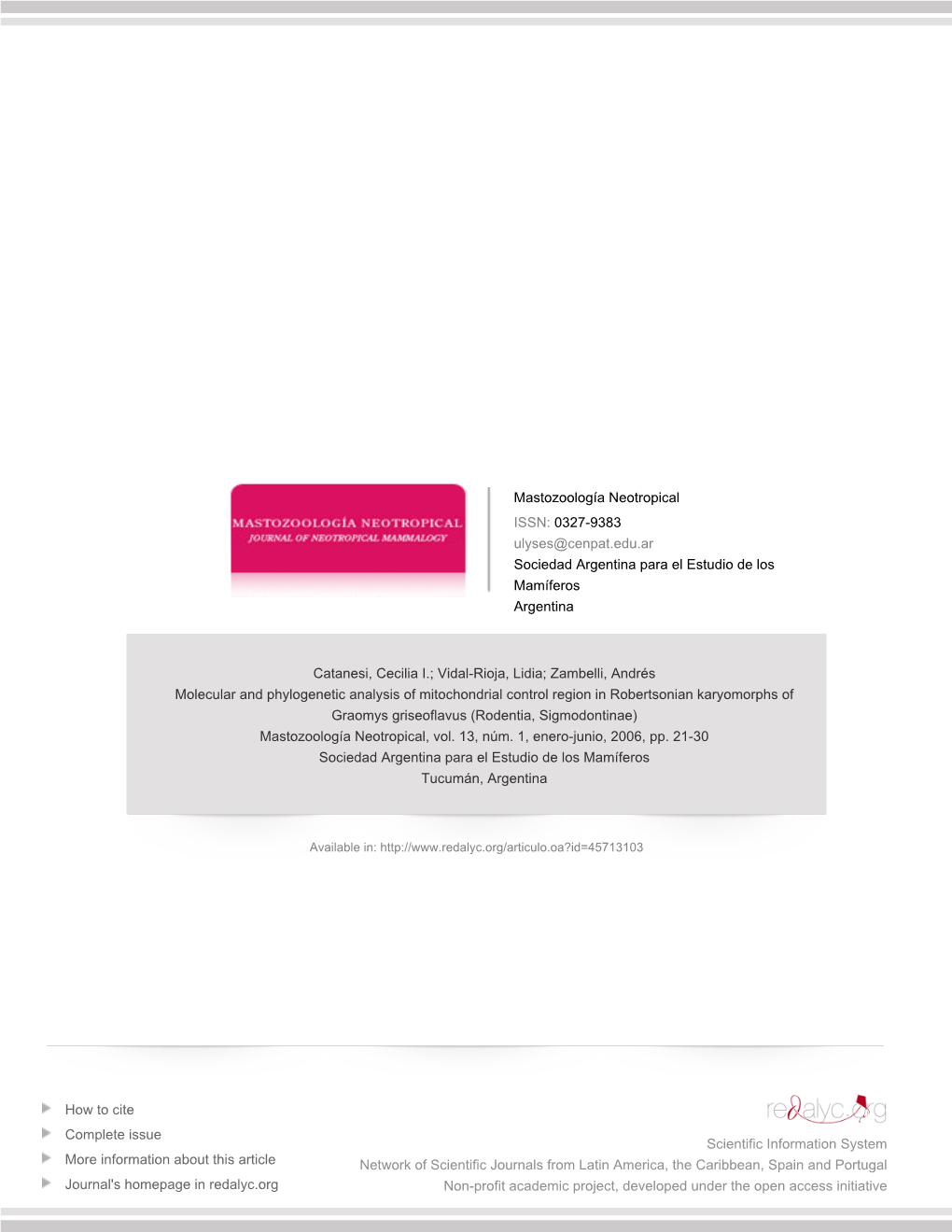 Redalyc.Molecular and Phylogenetic Analysis of Mitochondrial Control