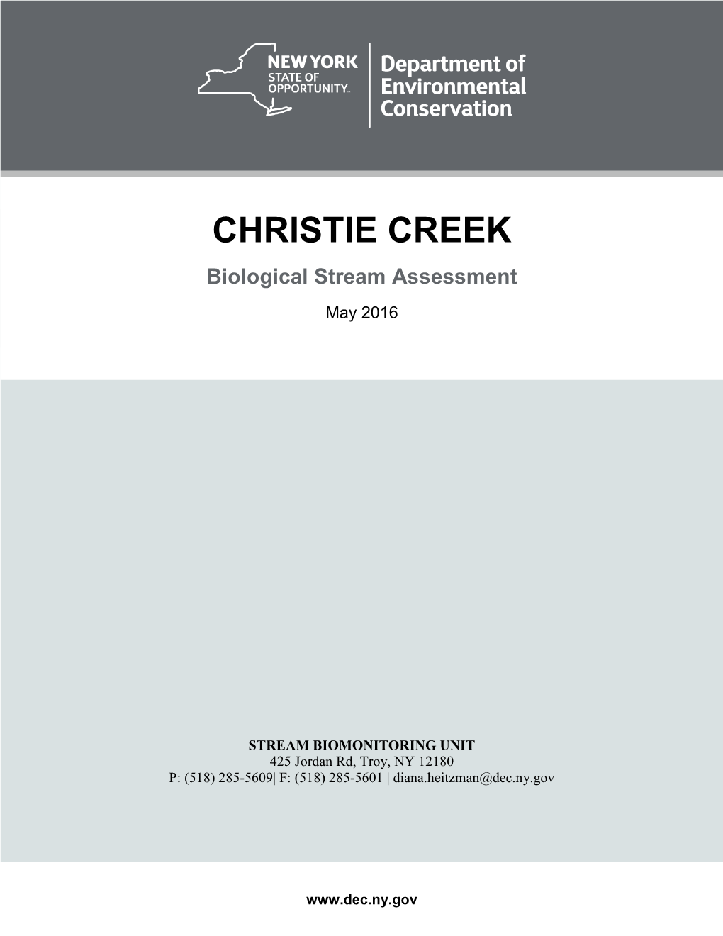 CHRISTIE CREEK Biological Stream Assessment May 2016