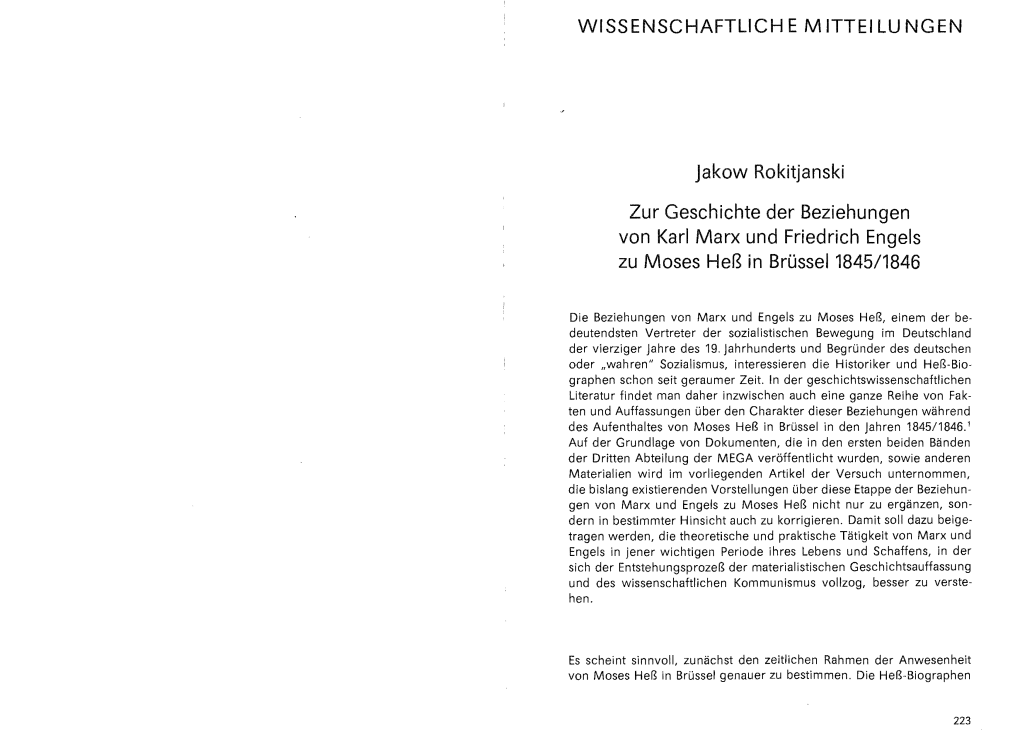 Jakow Rokitjanski Zur Geschichte Der Beziehungen Von Karl Marx Und