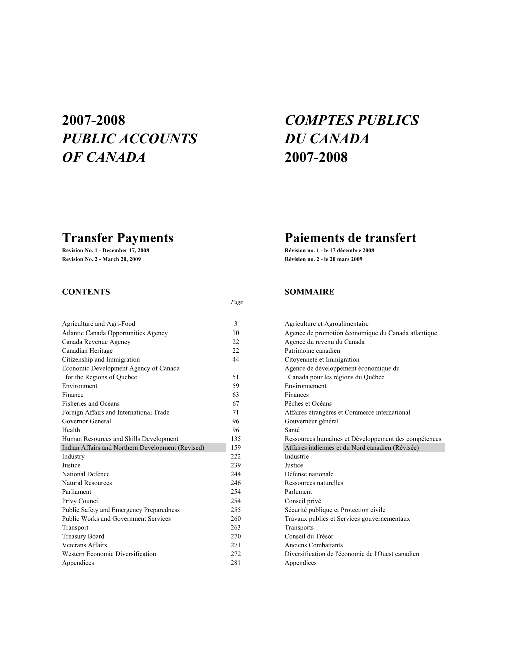 2007-2008 Comptes Publics Public Accounts Du Canada of Canada 2007-2008