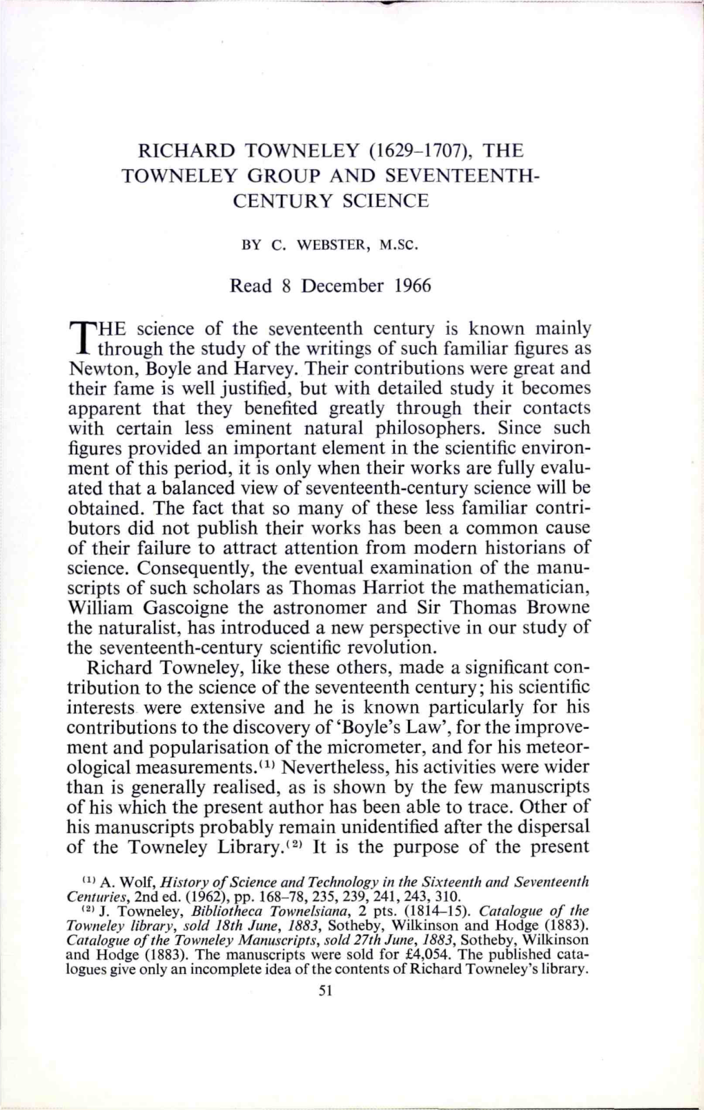 Read 8 December 1966 the Science of the Seventeenth Century Is Known