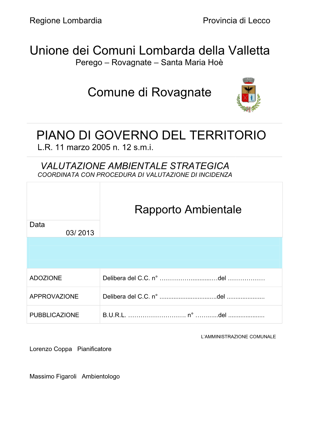 Unione Dei Comuni Lombarda Della Valletta Comune Di Rovagnate