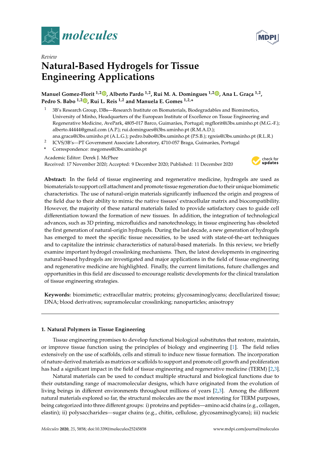 Natural-Based Hydrogels for Tissue Engineering Applications