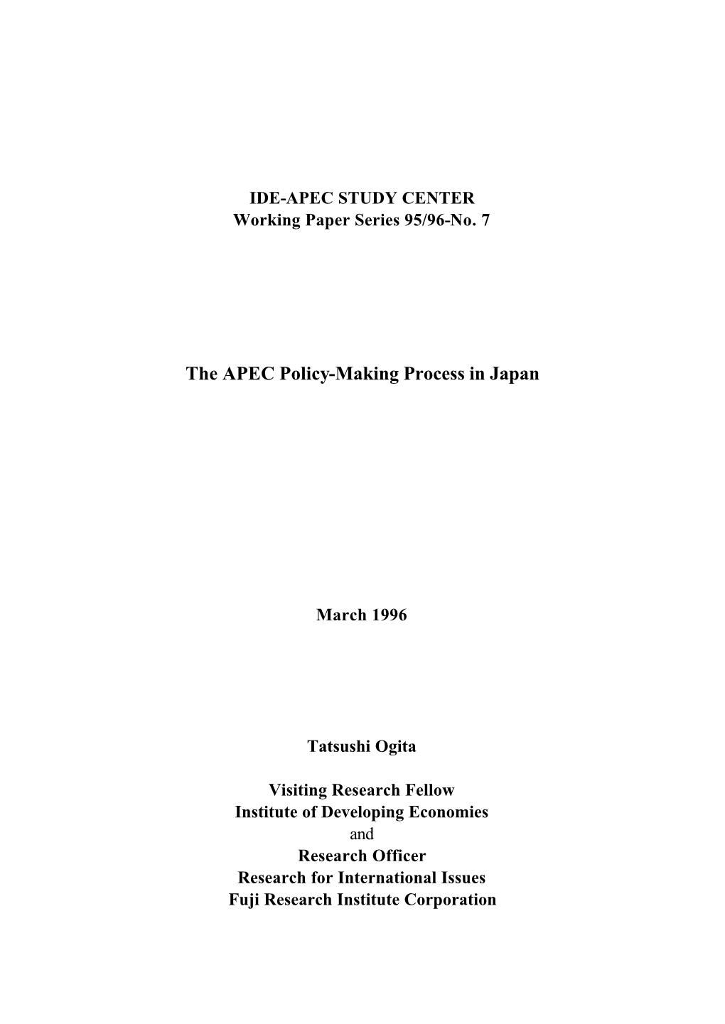 The APEC Policy-Making Process in Japan