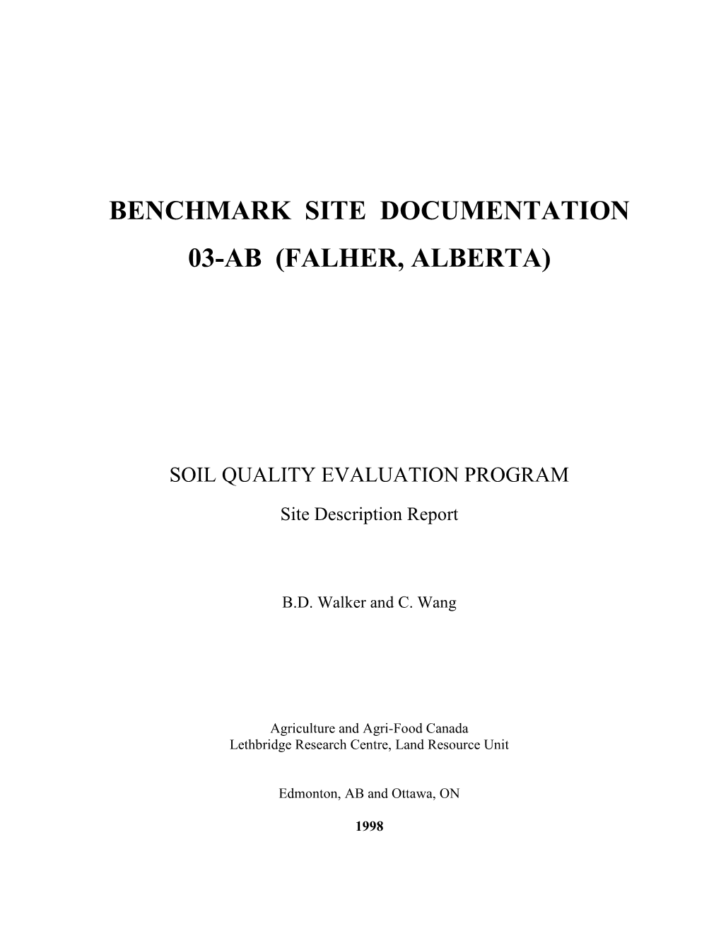 Benchmark Site Documentation. 03-AB (Falher, Alberta)