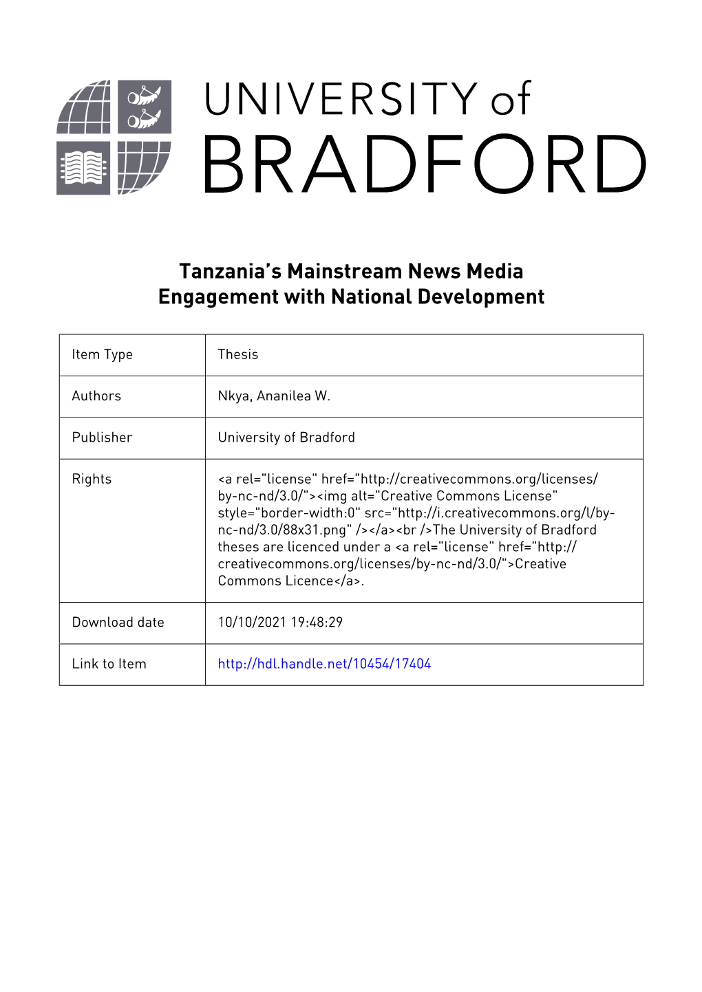 Tanzania's Mainstream News Media Engagement with National