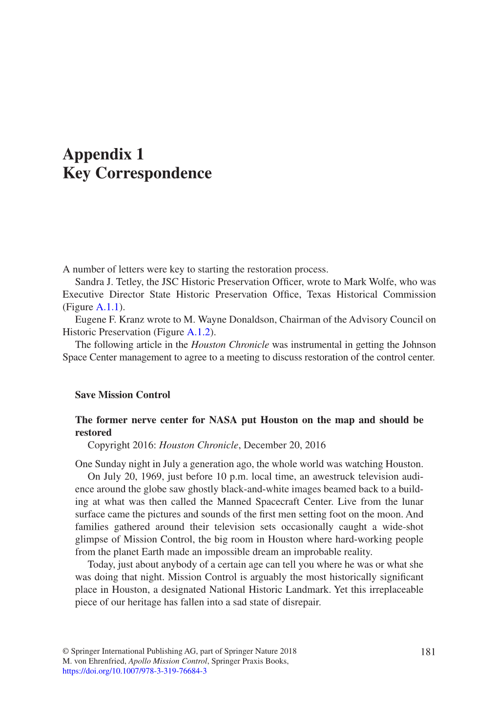 Appendix 1 Key Correspondence