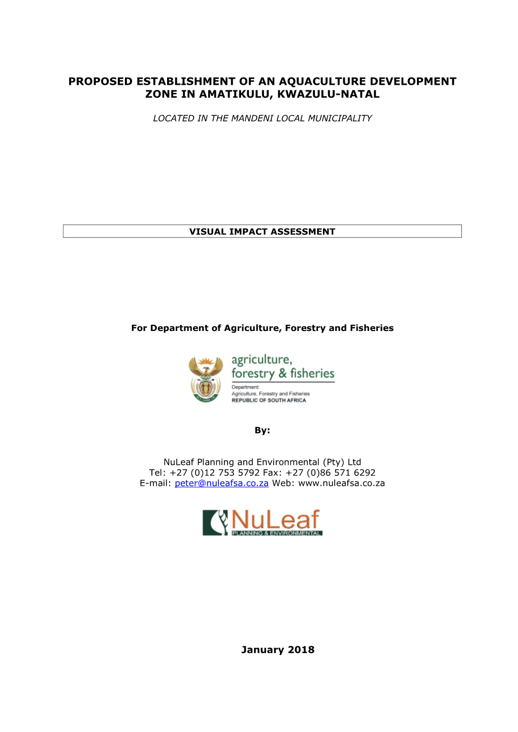 Proposed Establishment of an Aquaculture Development Zone in Amatikulu, Kwazulu-Natal