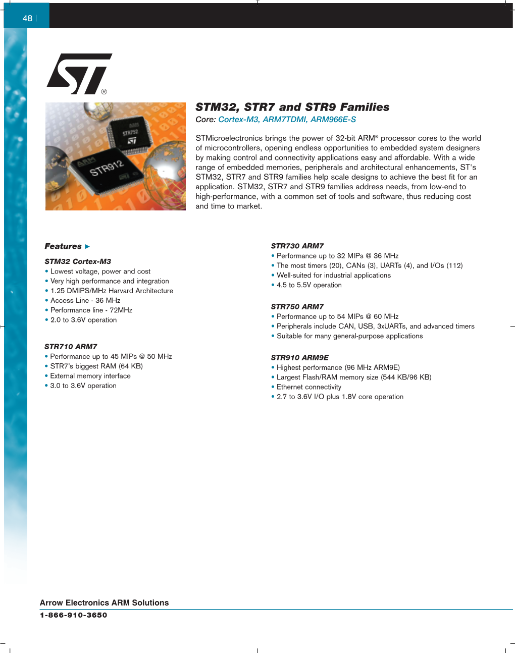 STM32, STR7 and STR9 Families Core: Cortex-M3, ARM7TDMI, ARM966E-S