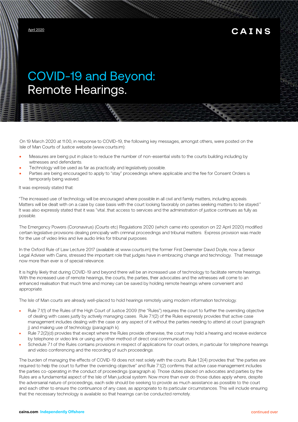 COVID-19 and Beyond: Remote Hearings