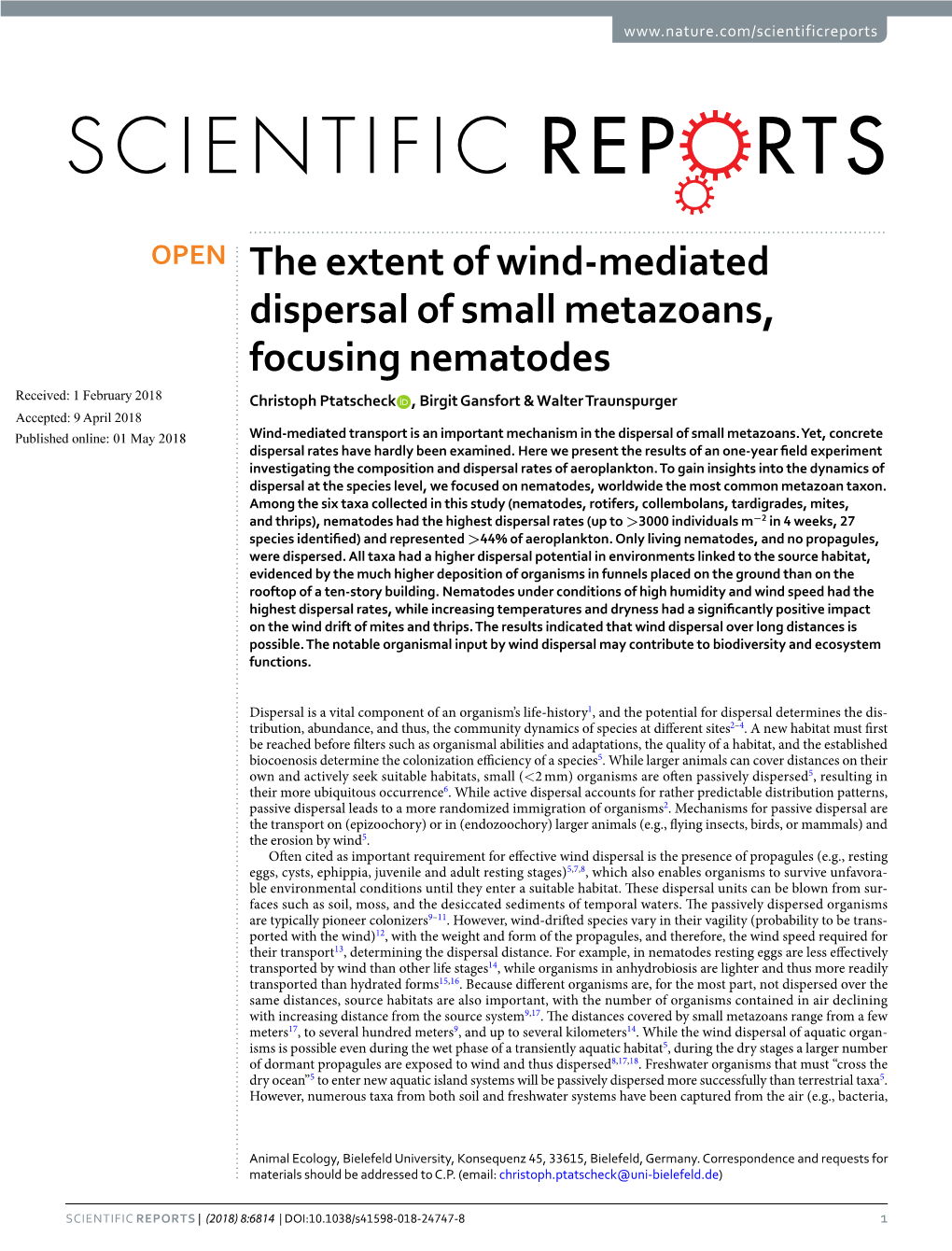 The Extent of Wind-Mediated Dispersal of Small Metazoans, Focusing