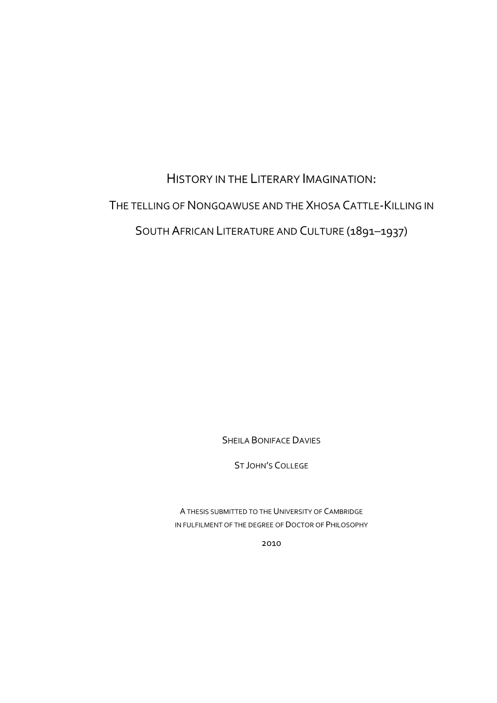 The Telling of Nongqawuse and the Xhosa Cattle-Killing in South African