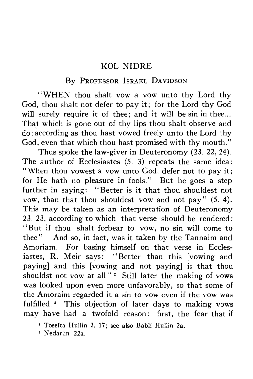 KOL NIDRE "WHEN Thou Shalt Vow a Vow Unto Thy Lord Thy God, Thou