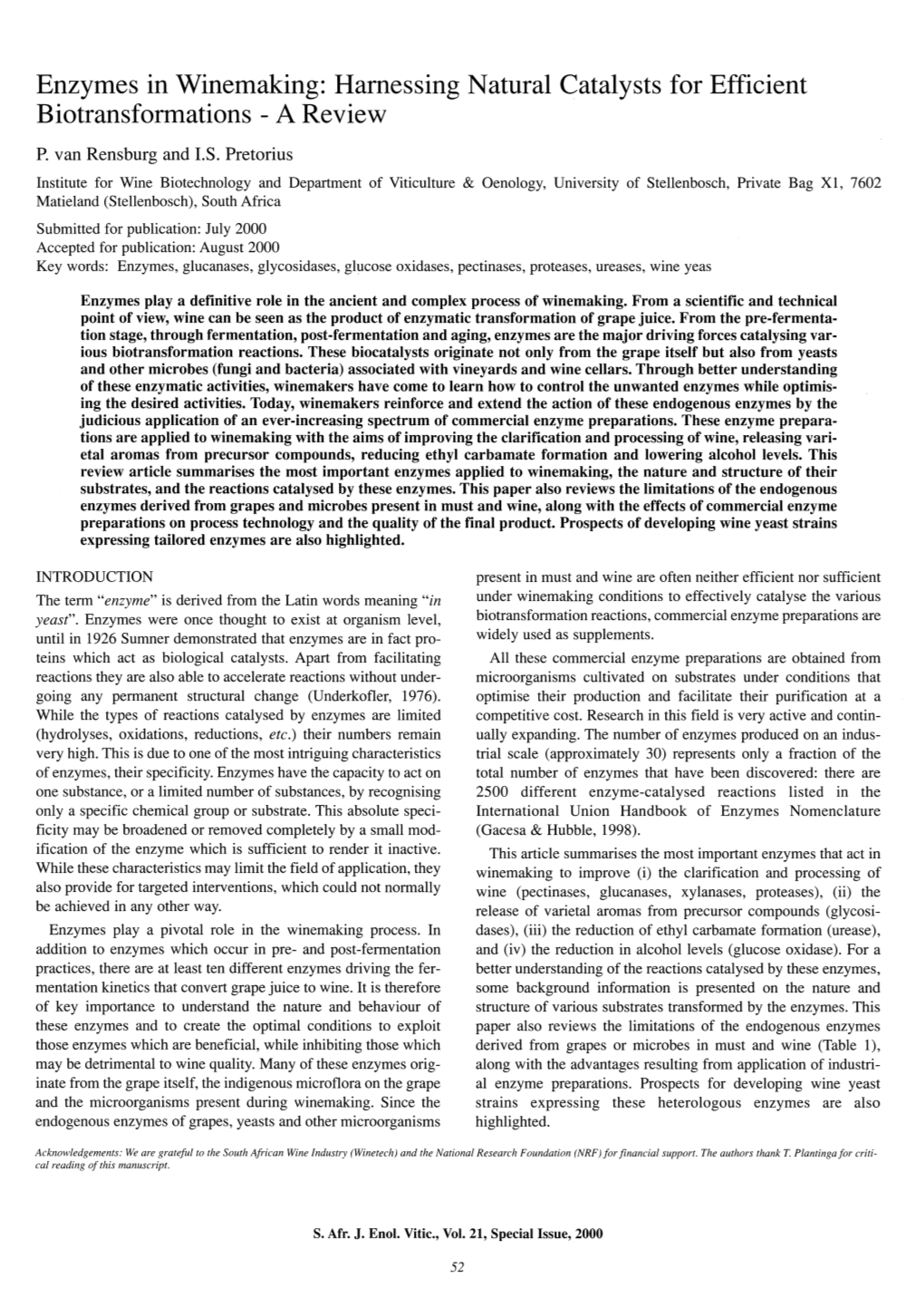 Enzymes in Winemaking: Harnessing Natural Catalysts for Efficient Biotransformations - a Review P