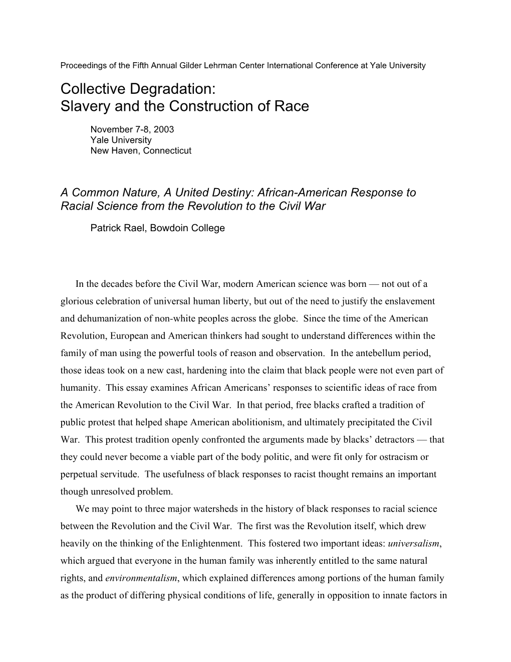 Black Responses to Scientific Racism in the Antebellum North