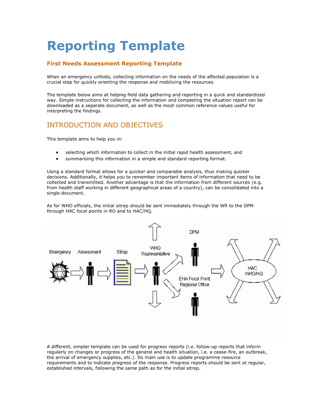 First Needs Assessment Reporting Template