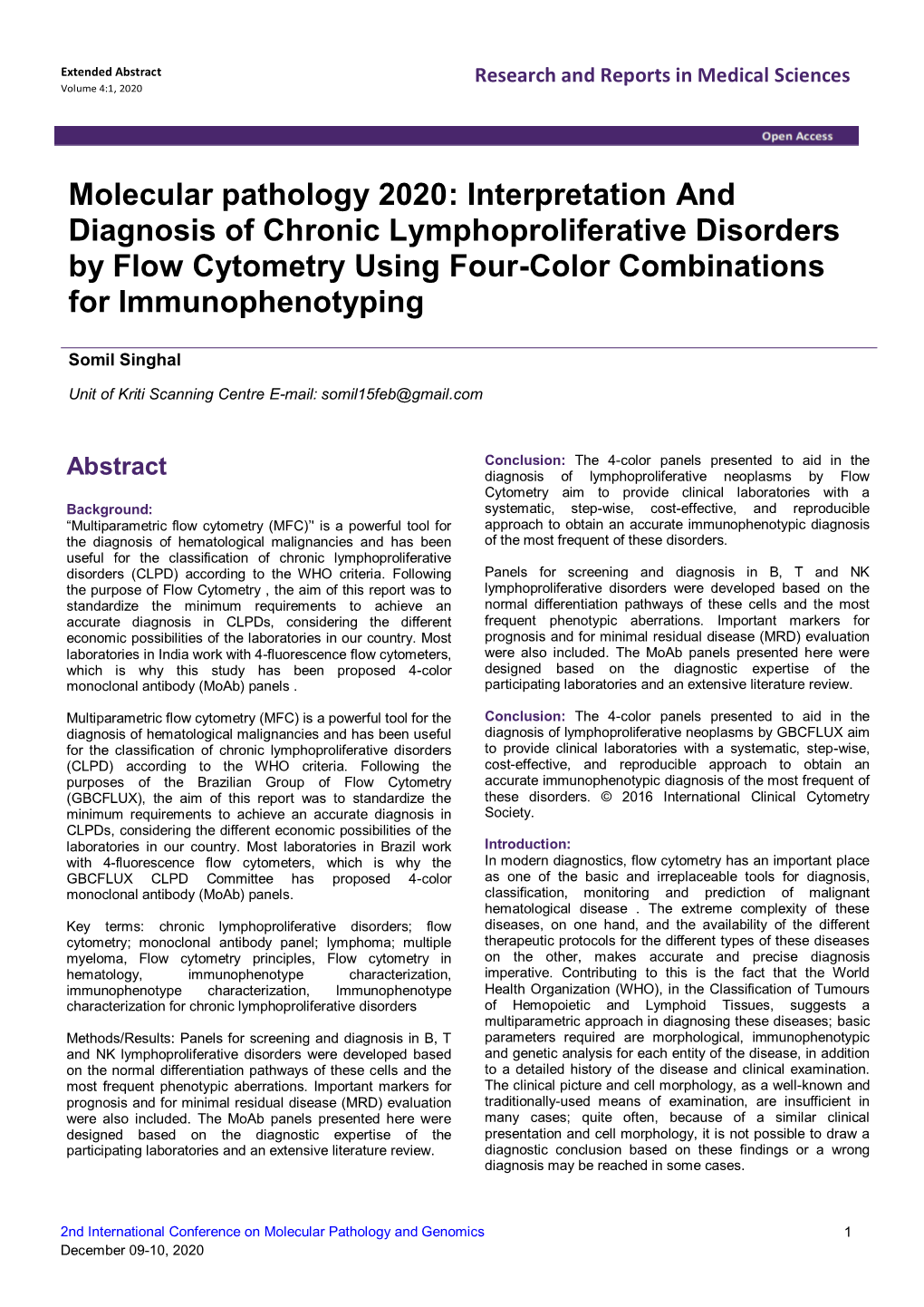 Molecular Pathology 2020: Interpretation and Diagnosis of Chronic Lymphoproliferative Disorders by Flow Cytometry Using Four-Color Combinations for Immunophenotyping