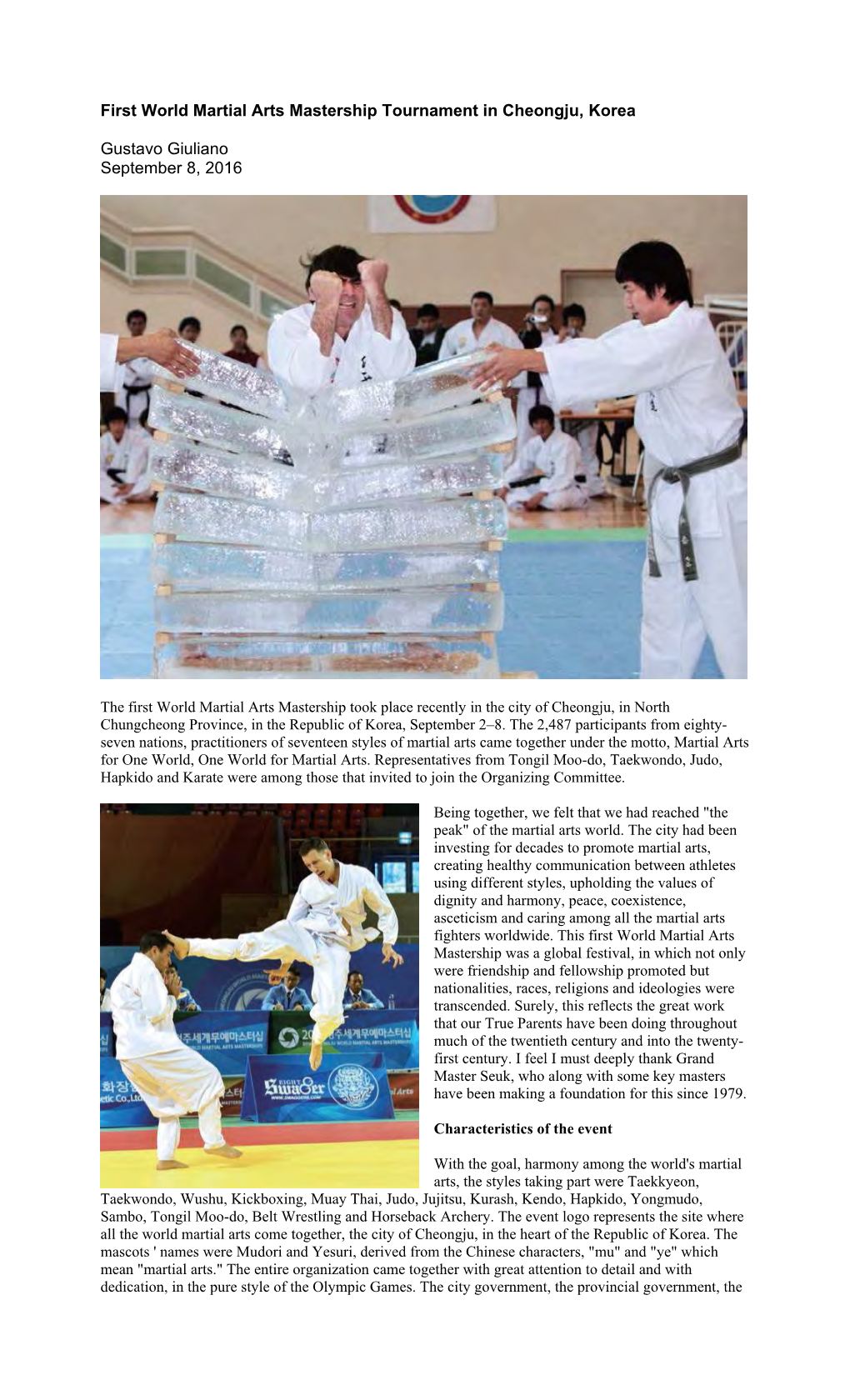 First World Martial Arts Mastership Tournament in Cheongju, Korea