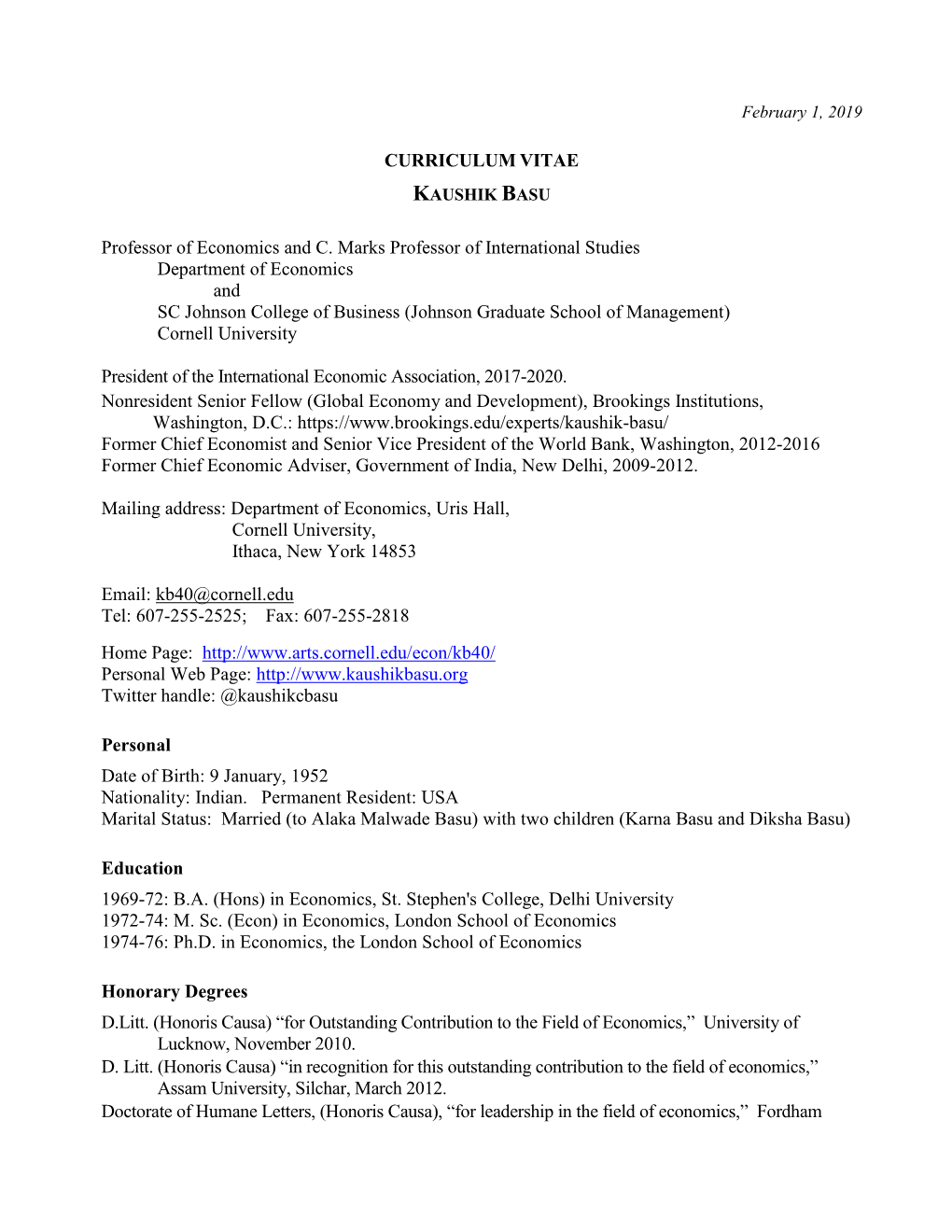 Kaushik Basu's CV