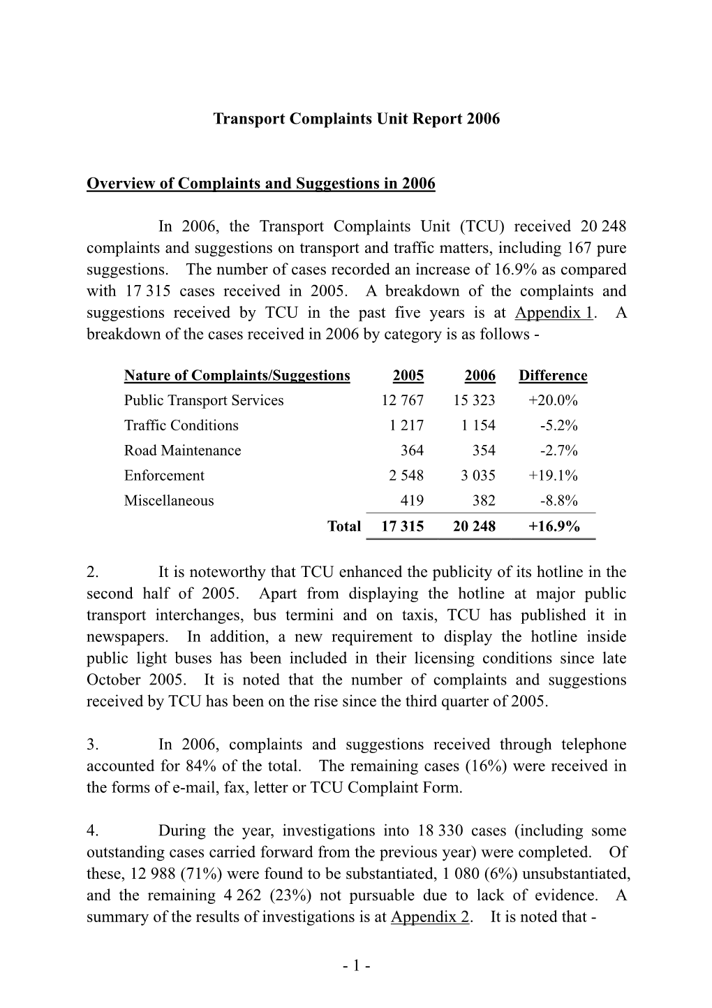 Transport Complaints Unit Annual Report 2006