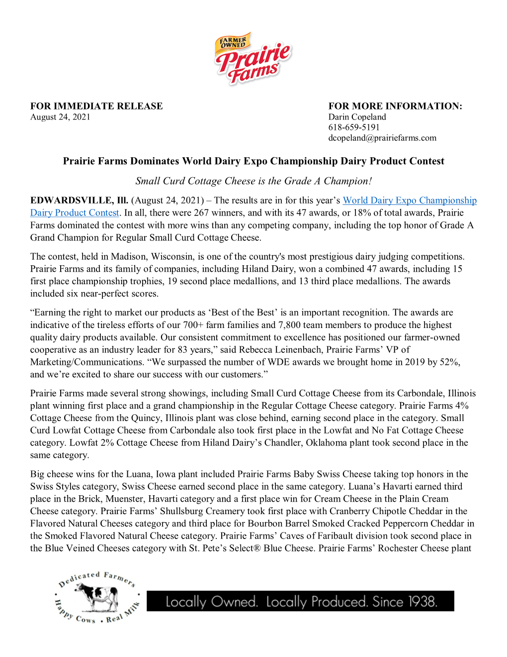Prairie Farms Wins 47 Awards at the 2021 World Dairy Expo