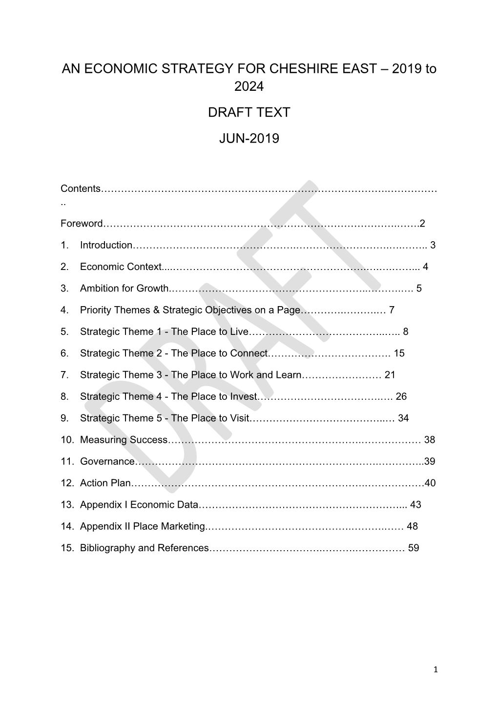 AN ECONOMIC STRATEGY for CHESHIRE EAST – 2019 to 2024 DRAFT TEXT JUN-2019