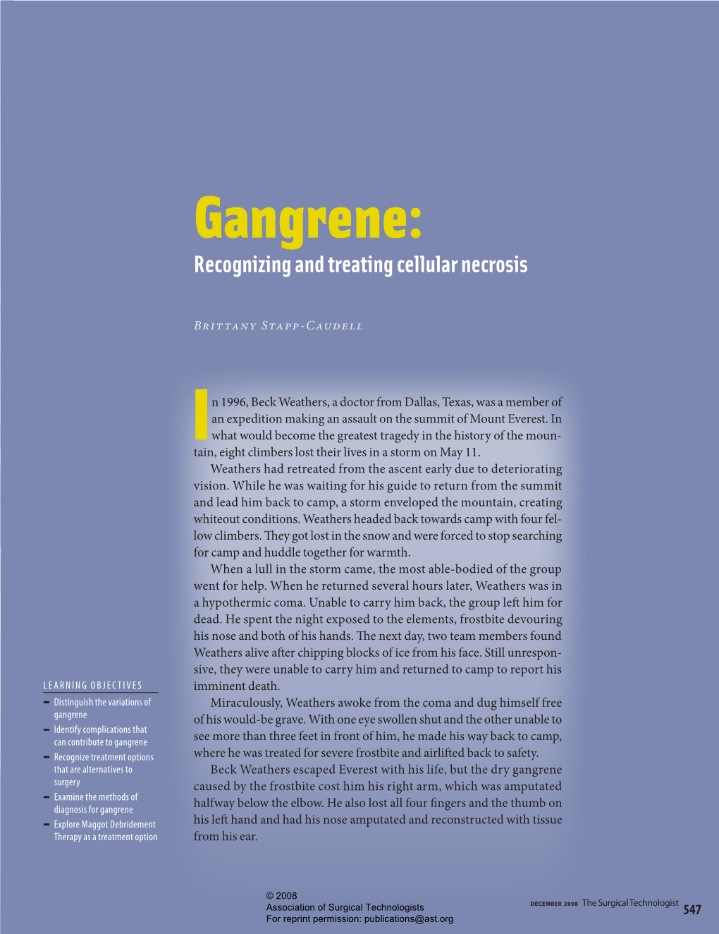 Gangrene: Recognizing and Treating Cellular Necrosis