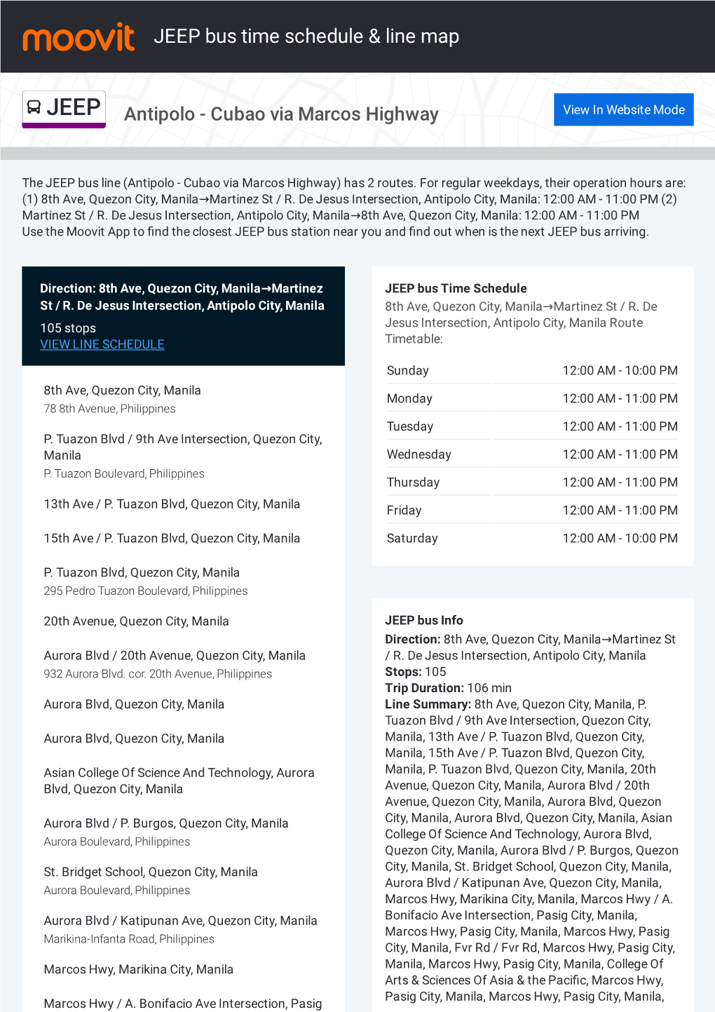 JEEP Bus Time Schedule & Line Route
