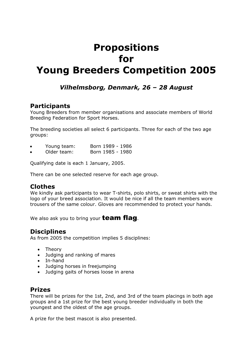 Propositions for Young Breeders Competition 2005