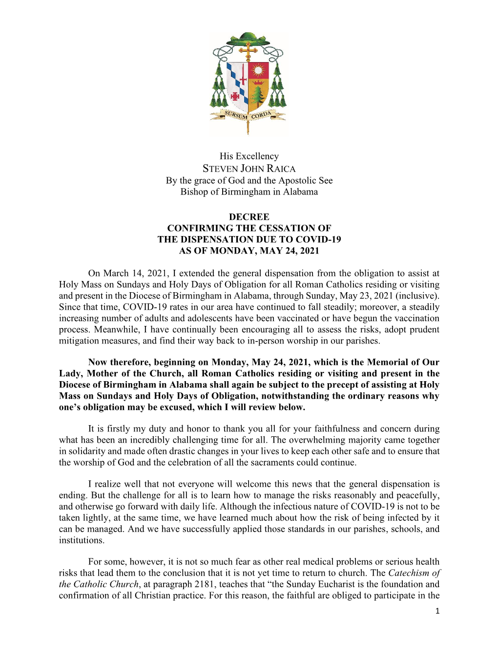 Cessation of the Dispensation Due to Covid-19 As of Monday, May 24, 2021