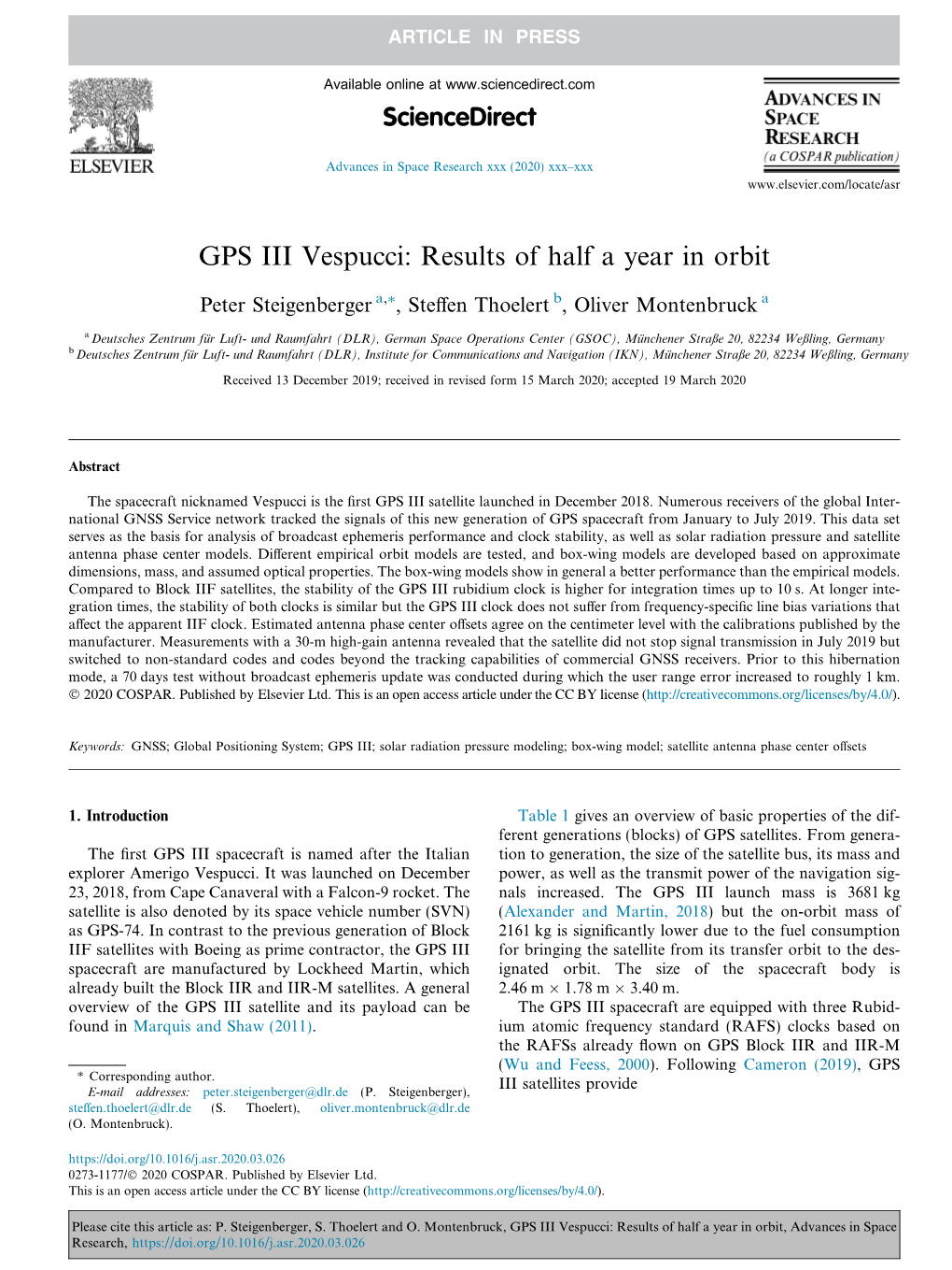 GPS III Vespucci: Results of Half a Year in Orbit