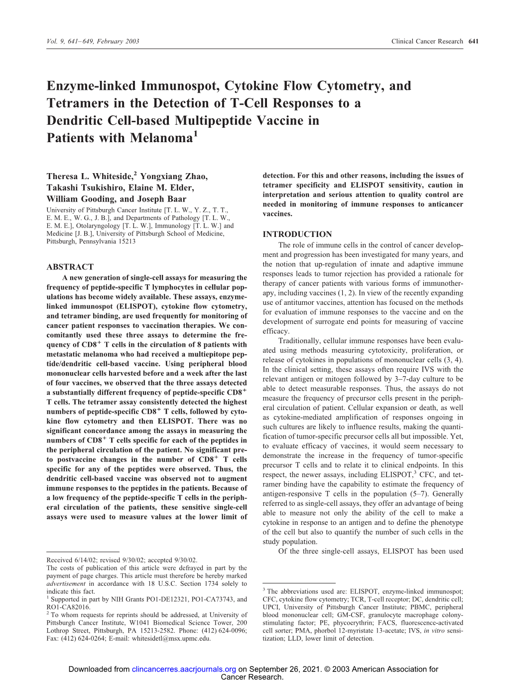 Enzyme-Linked Immunospot, Cytokine Flow Cytometry, and Tetramers In
